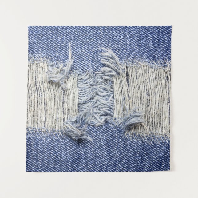 Tenture Dénim bleu déchiré : texture de jeans. (Devant)