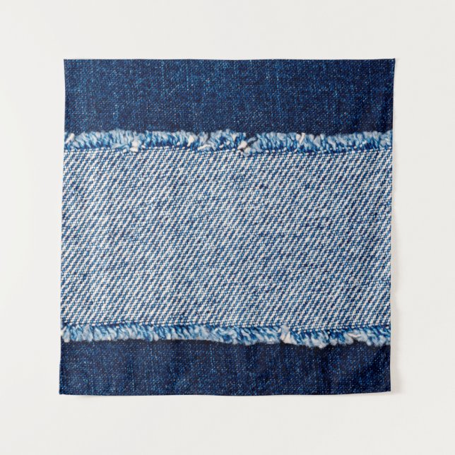 Tenture Denim blue jeans fabric frame. Bleached denim fabr (Devant)