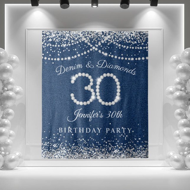 Tenture Denim & Diamants Glamoureux 30e Anniversaire (Denim and Diamonds 30th Birthday Party Backdrop)