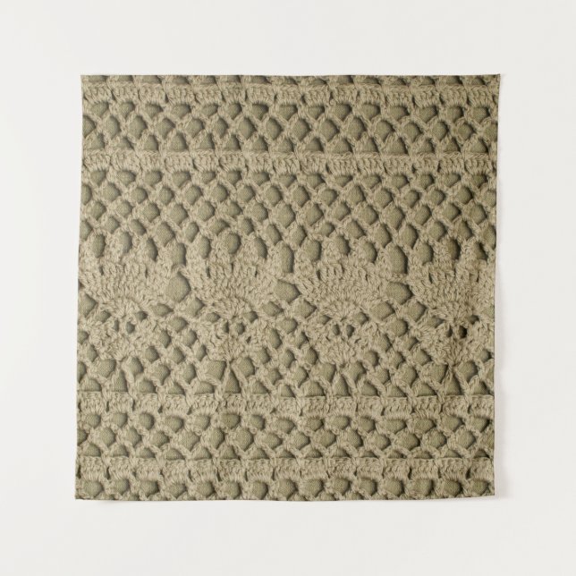 Tenture Dentelle artisanale vert olive sur arrière - plan  (Devant)