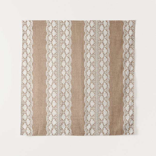 Tenture Dentelle blanc cassé : texture de toile de jute (Devant)