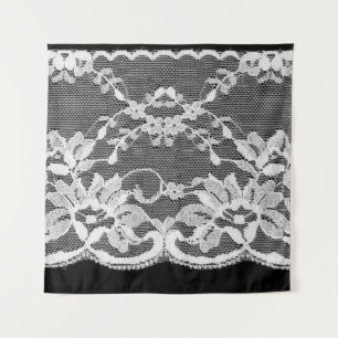 Tenture Dentelle florale blanche : arrière - plan noire.