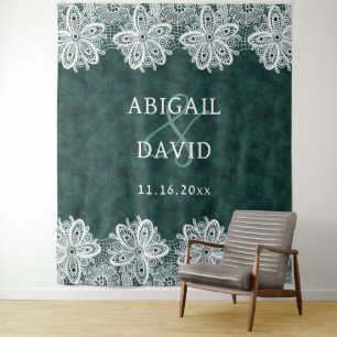 Tenture Dentelle sur Emerald Green Faux Velvet Mariage