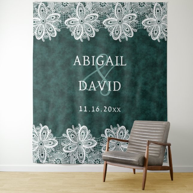 Tenture Dentelle sur Emerald Green Faux Velvet Mariage (En situation)