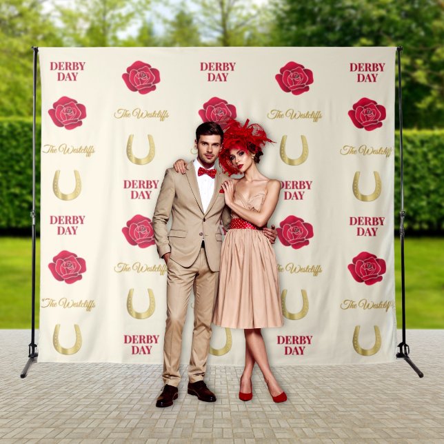 Tenture Derby Day Ivory Gold Rose Custom Photo Backdrop (Personalized Roses and Horseshoes photo backdrop for your derby party)
