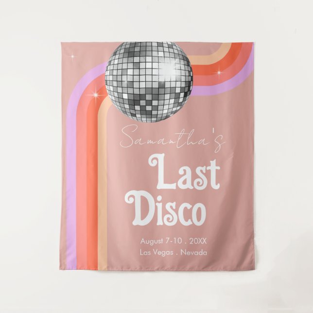 Tenture Dernier Disco Retro Pink Bachelorette Week-end (Devant)