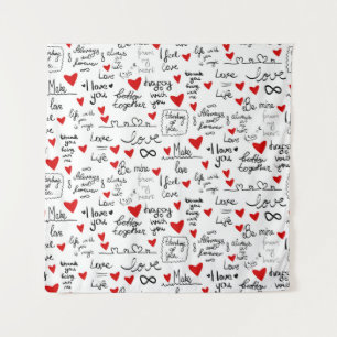Tenture Des phrases d'amour, des coeurs de gribouillis, de
