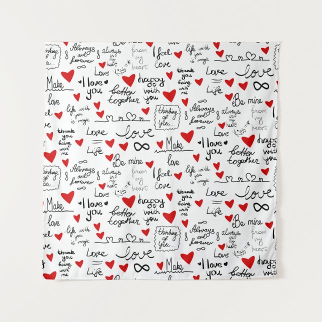 Tenture Des phrases d'amour, des coeurs de gribouillis, de (Devant)