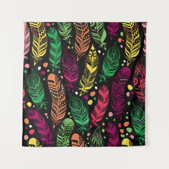 Tenture Des plumes ethniques sans couture, des motifs dyna (Devant)