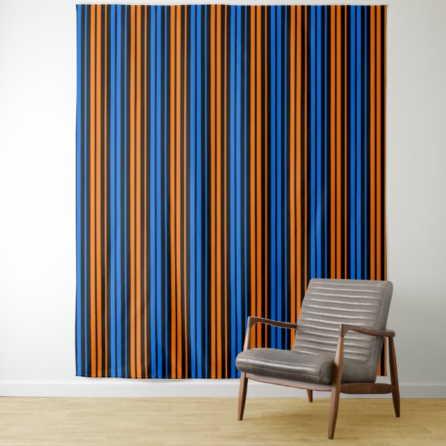 Tenture Design à rayures verticales bleu orange bleu   (En situation)