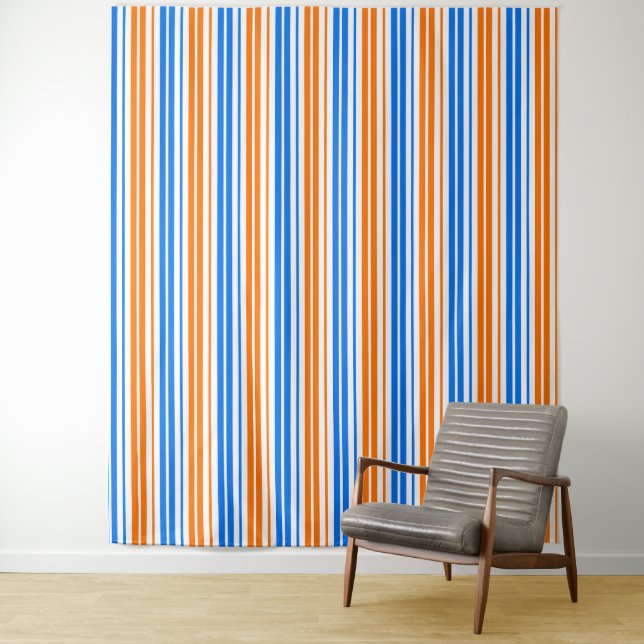 Tenture Design bandes verticales orange bleu blanc   (En situation)