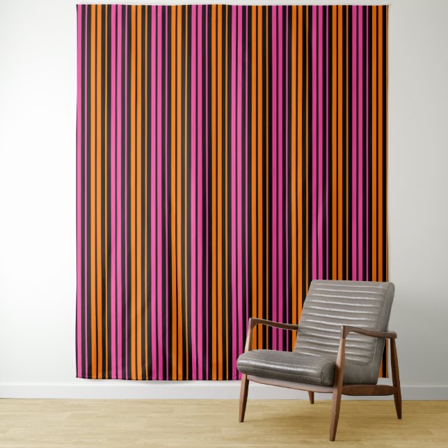 Tenture Design bandes verticales orange rose noir   (En situation)