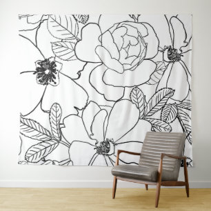 Tenture Design de dessin élégant Rose Floral Line