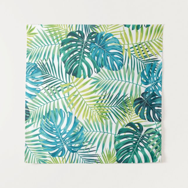 Tenture Design de feuilles tropicales avec palme vert/bleu (Devant)