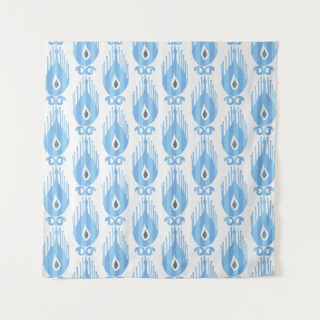 Tenture Design Motif Ikat Blanc Bleu (Devant)