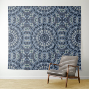 Tenture Design Motif Mandala bleu et argent