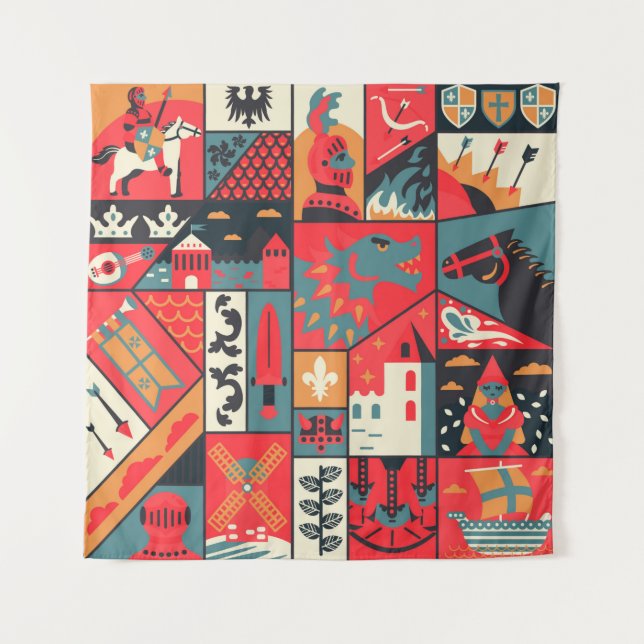 Tenture Design motif médiéval sans soudure. Texti de décor (Devant)