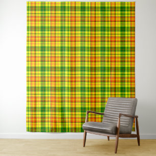 Tenture Dessin à carreaux Tartan Orange Vert Jaune