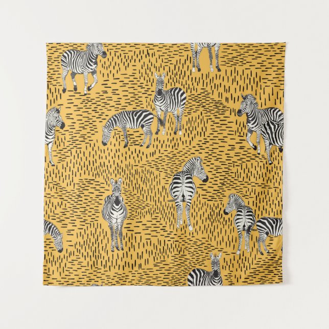 Tenture Dessin à la main Zebra Motif sans couture avec lig (Devant)