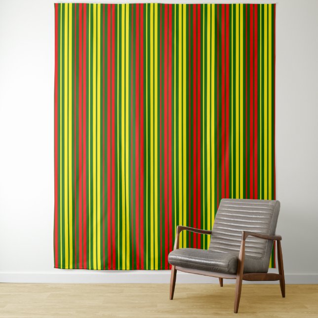 Tenture Dessin à rayures verticales vert jaune rouge   (En situation)