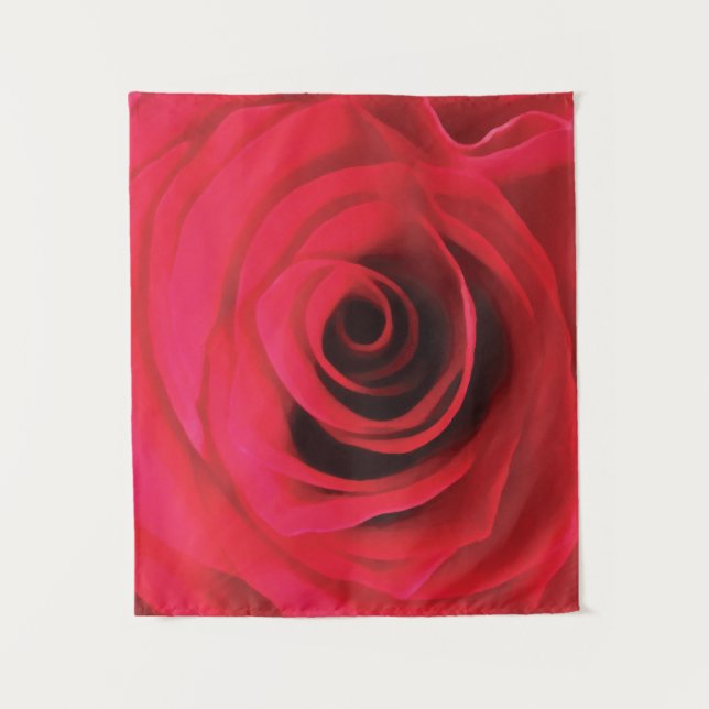 Tenture Dessin abstrait floral, rose rouge (Devant)
