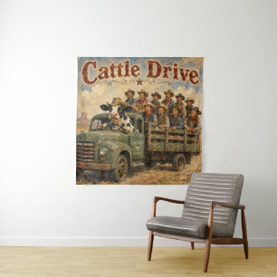 Tenture Dessin animé de conduite de bétail – Vache conduis