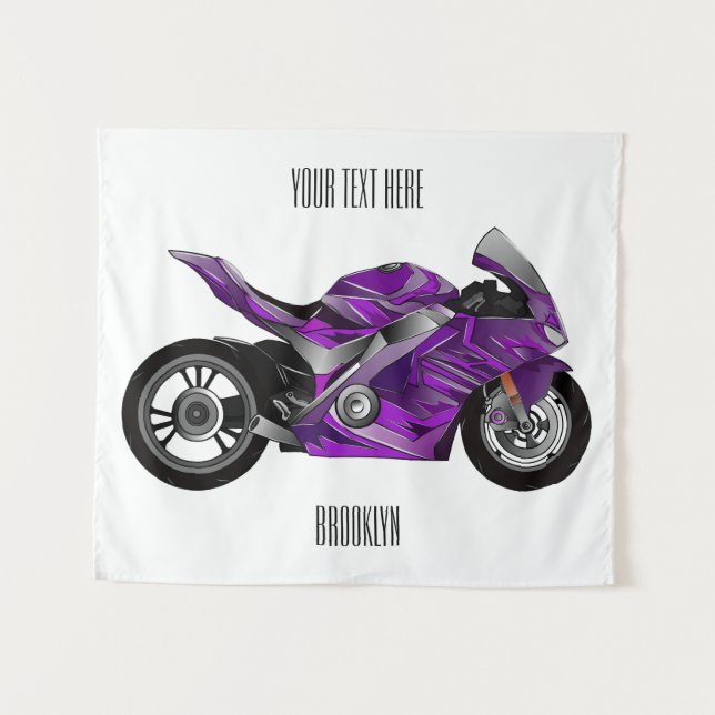 Tenture Dessin animé moto sportive violette  (Devant (Horizontal))