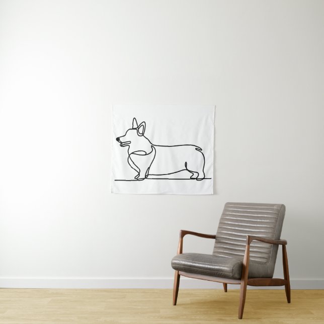 Tenture Dessin de ligne de corgi (En situation (horizontale))