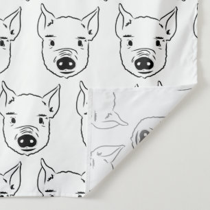 Tenture Dessin de visage de cochon drôle noir blanc animal