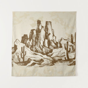 Tenture Dessin dessiné à la main. Paysage typique du déser