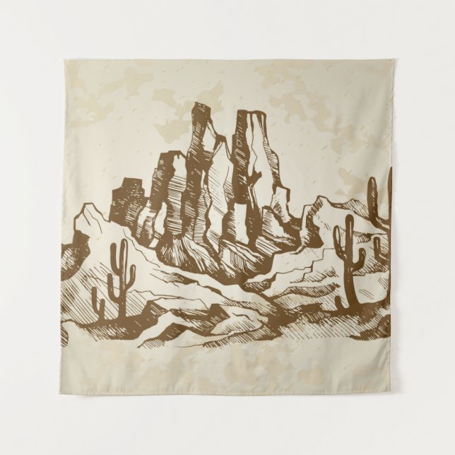 Tenture Dessin dessiné à la main. Paysage typique du déser (Devant)