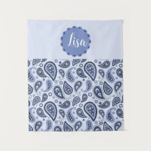 Tenture Dessin imprimé paisley floral bleu complexe