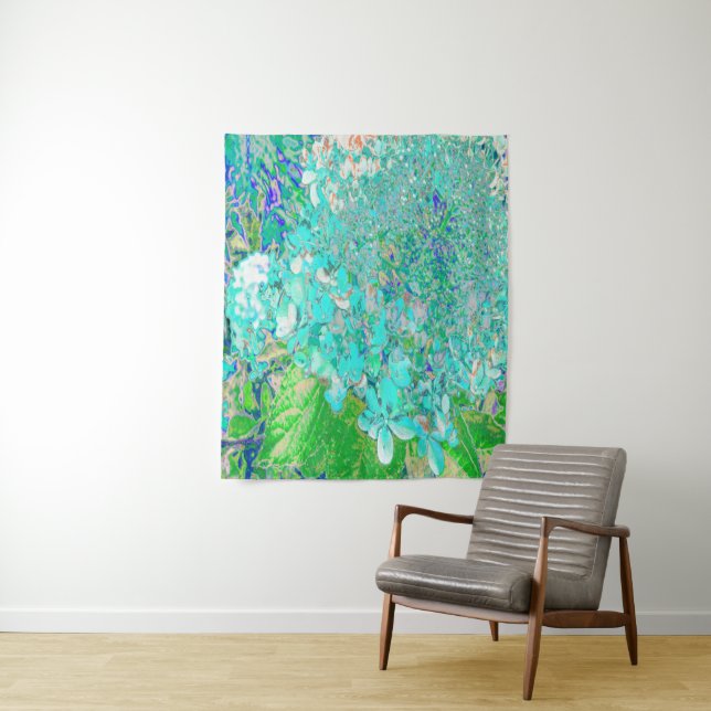 Tenture Détail élégant d'hydrangea Aqua et Limelight Green (En situation)