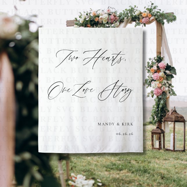 Tenture Deux cœurs, une histoire d'amour Bannière de fond  (Two Hearts One love story Wedding Backdrop banner)