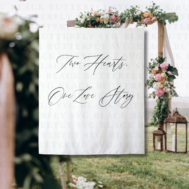 Tenture Deux cœurs, une histoire d'amour Bannière de fond  (Wedding Backdrop Banner)