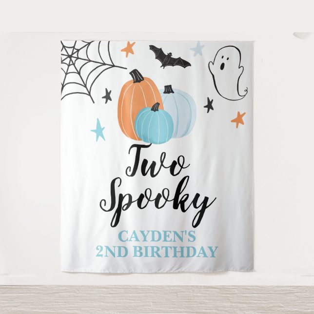 Tenture Deux Éffrayants Halloween 2e anniversaire Citrouil (Devant)