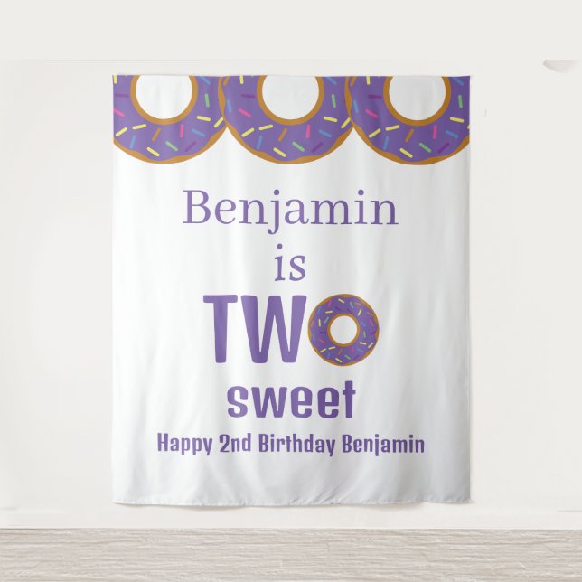 Tenture Deux gâteaux pour un 2ème anniversaire Fête Donut  (Devant)