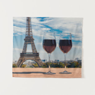 Tenture Deux verres de vin avec la tour Eiffel
