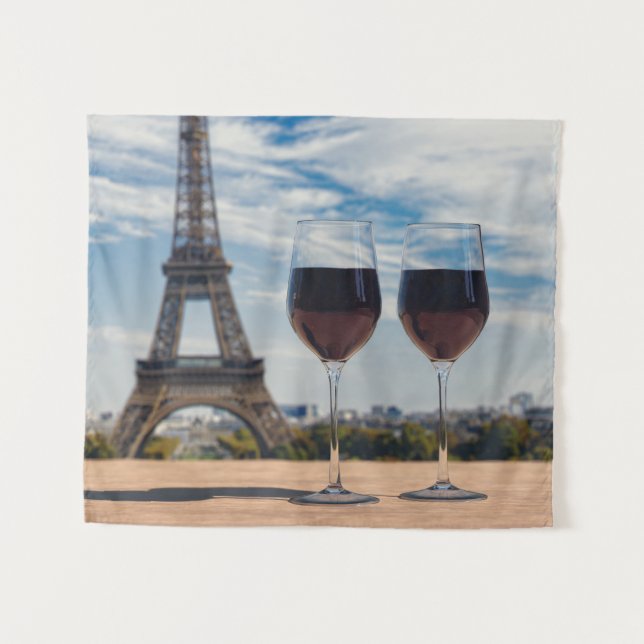 Tenture Deux verres de vin avec la tour Eiffel (Devant (Horizontal))