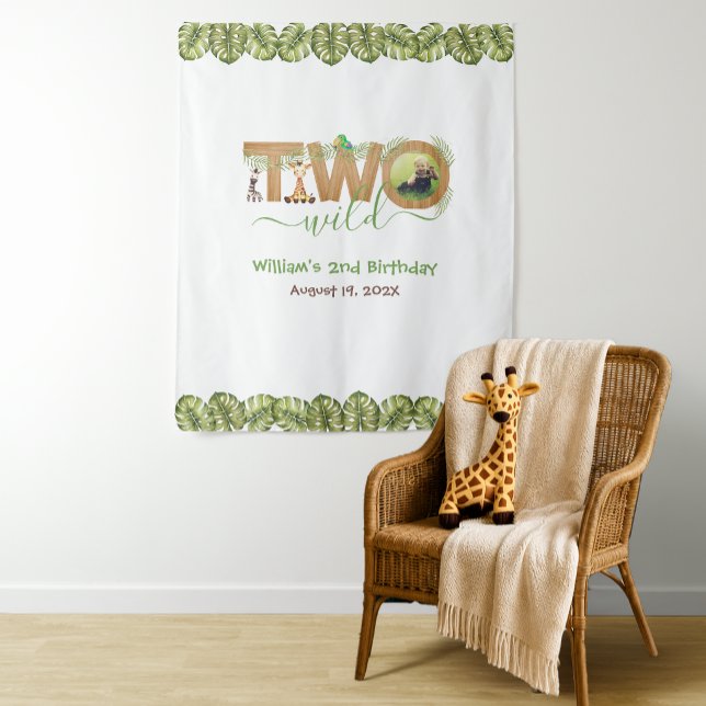 Tenture Deux Wild 2e Anniversaire Jungle Feuilles fond pho (Créateur téléchargé)