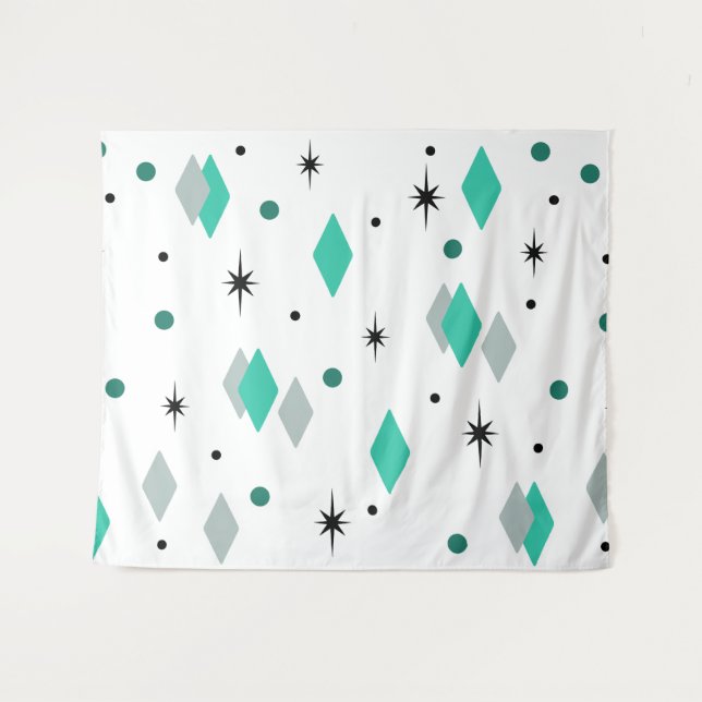Tenture Diamants de l'âge spatial Turquoise Blanc (Devant (Horizontal))