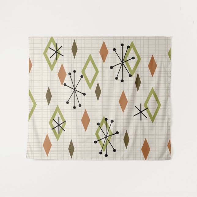 Tenture Diamants modernes du milieu du siècle Nature Tons  (Devant (Horizontal))