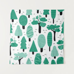 Tenture Différents types d'arbres sans couture motif vinta