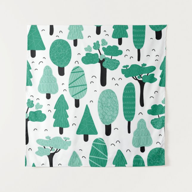 Tenture Différents types d'arbres sans couture motif vinta (Devant)