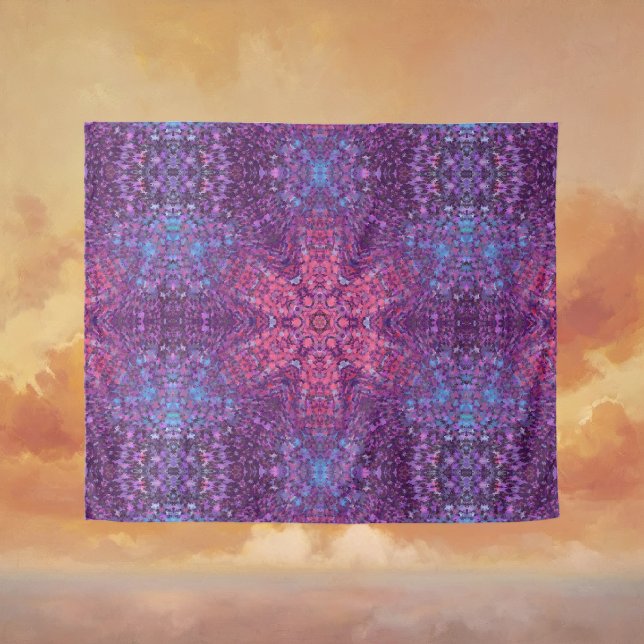 Tenture Digital Mandala rose violet et bleu (Pink Purple and Blue Digital Mandala Tapestry by Wormhole Orbital)