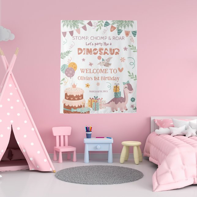 Tenture Dino Roar Pastel Bienvenue à l'anniversaire (Créateur téléchargé)