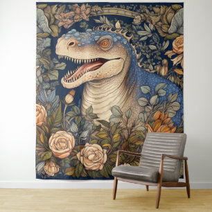 Tenture Dinosaure et fleurs de style Art nouveau
