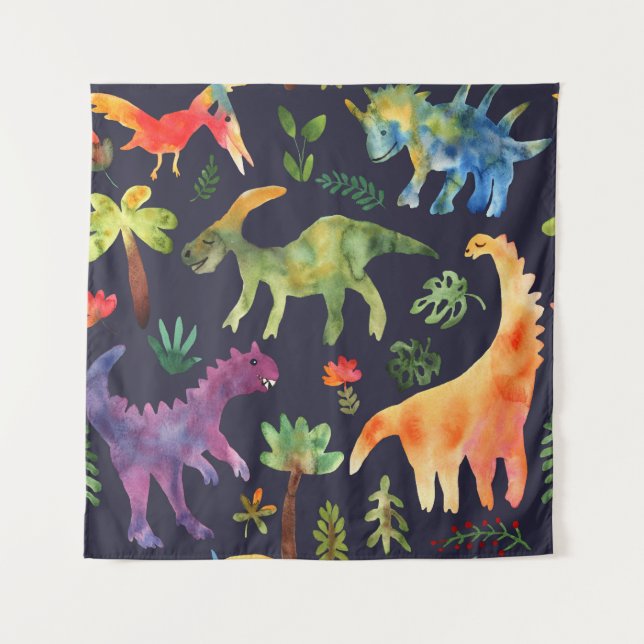Tenture Dinosaures floraux : Aquarelle (Devant)