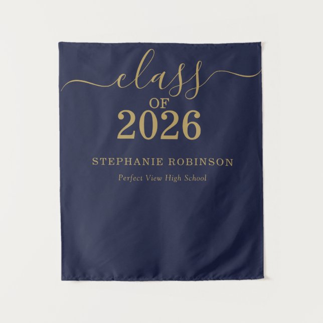 Tenture Diplômé de la promotion 2026 Bleu Or Script  (Devant)