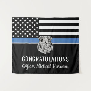 Tenture Diplôme de police Ligne bleue Drapeau Félicitation